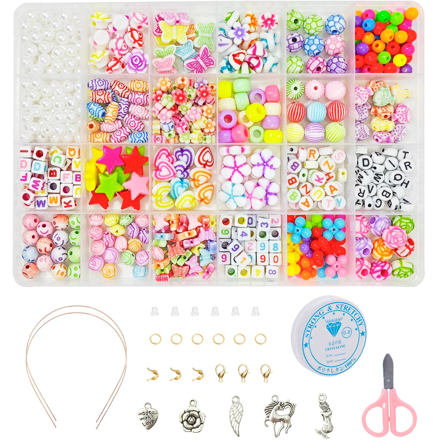 Hot Selling DIY Children's Colorful Jewelry Making Kits Includes Acrylic Plastic Lucite Beads for Bracelets Necklaces Headbands