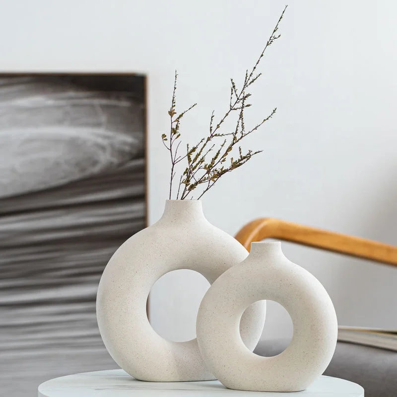 Homeside Round Ring Scandinavian Ins Frosted Minimalist Flower Arrangement Ceramic Crafts Porcelain Vase Decoration Ornaments