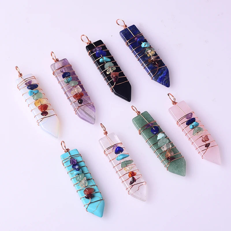 Spiritual Metaphysical Necklace Accessory Crystals 7 Seven Chakra Pointed Pendant