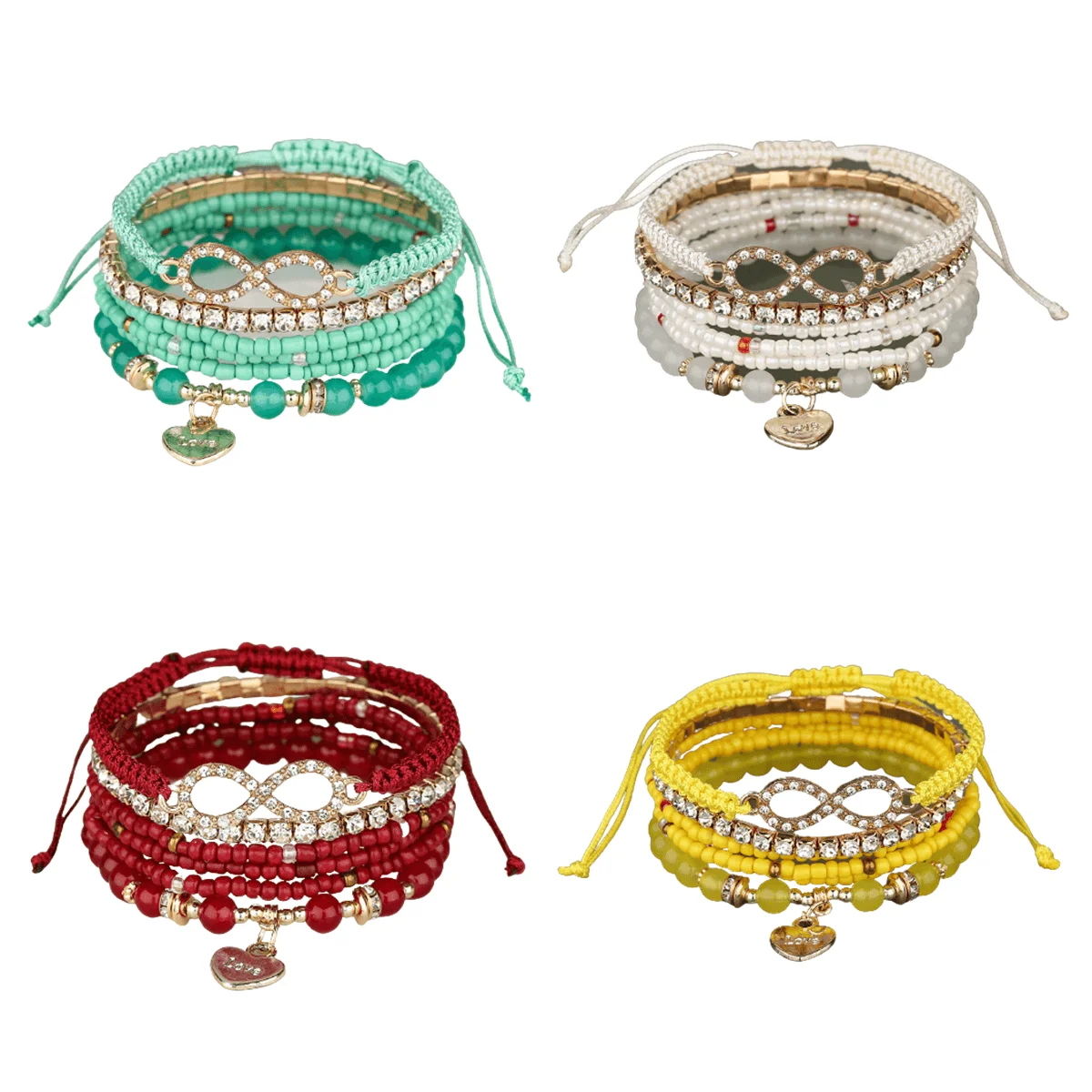 New Rice Bead Heart Charm Red String Bracelet Men Multi Layer Diamond Adjustable Bracelet Jewelry