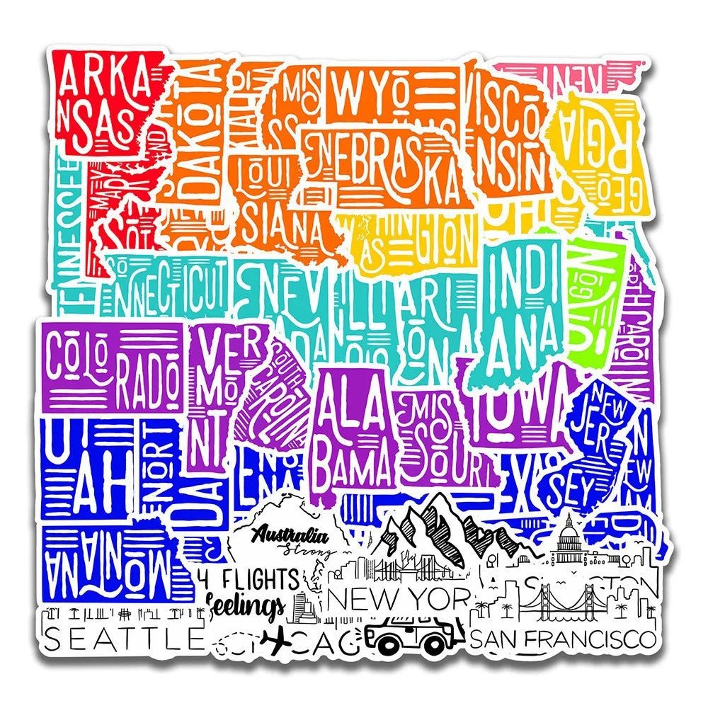 50PCS USA states famous buildings scenery outdoor hiking nature adventure travel map sticker
