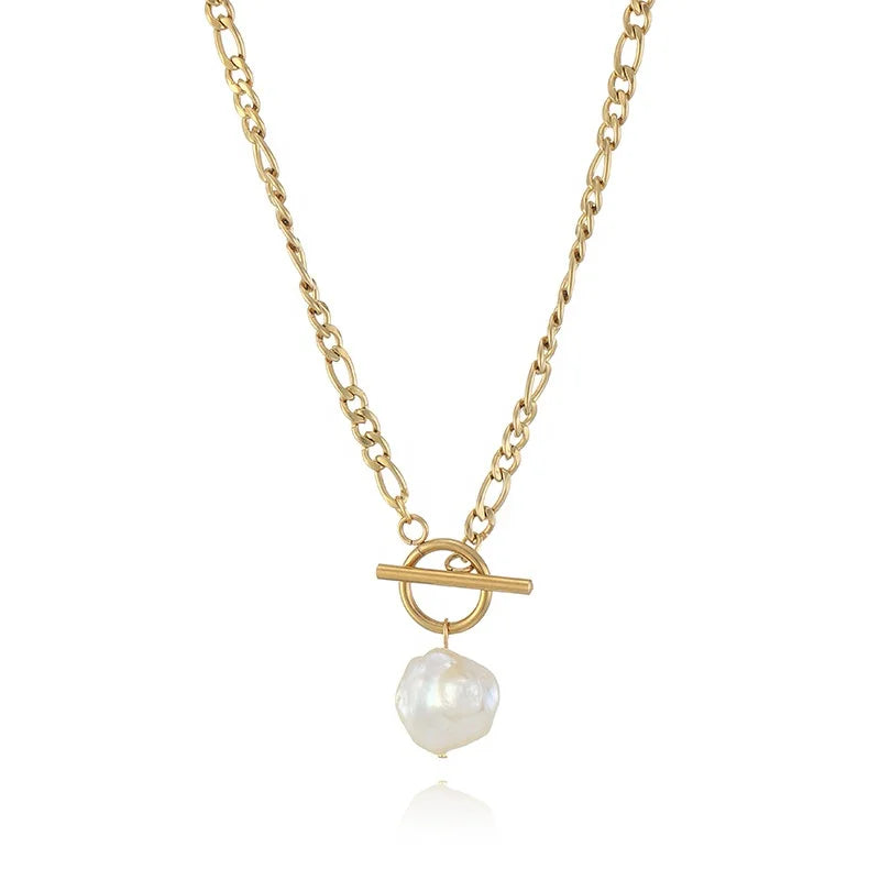 Natural Baroque Pearl Necklace Stainless Steel Jewelry Baroque Pearl Pendant Necklace Creative Gift Women