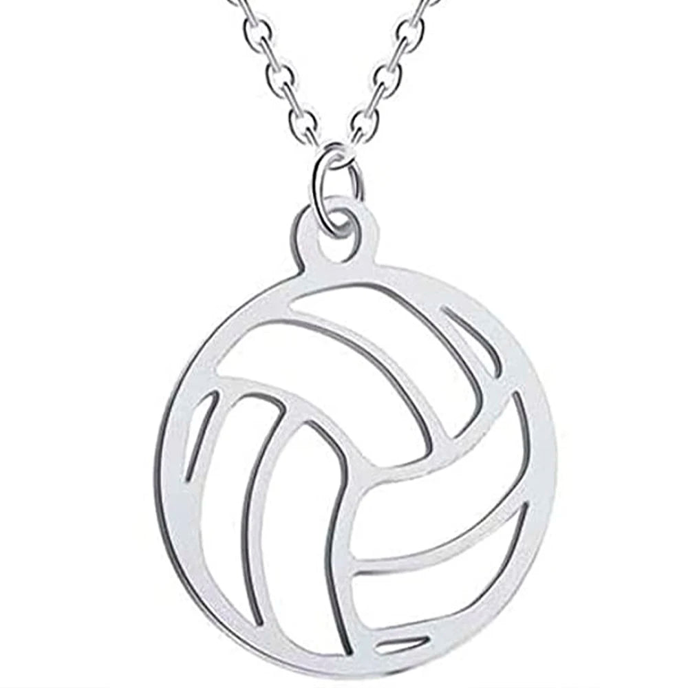 Fashionable Silver 18 Gold Plated Stainless Steel Charm Volleyball Pendant Necklace Earrings Set for Women
