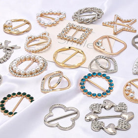 Fancy Design Apparel Metal Trims Rhinestone Buckle Pearl Silk Scarf Jewelry Accessories Gold Rose Gold Scarf Clips Ring