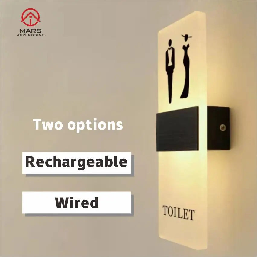 Customizable Acrylic LED Hotel Room Number Sign Waterproof Wall-Mounted for Buildings Companies Battery/Adaptor Powered Restroom