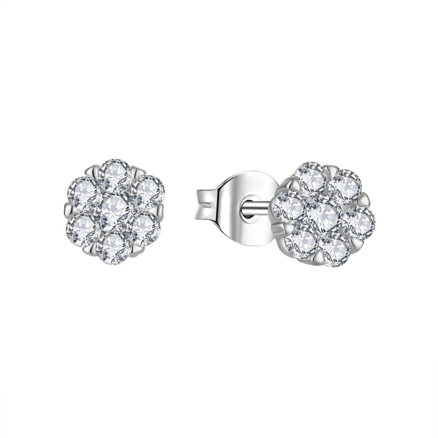 YILUN 925 Sterling Silver CZ Flower Stud Earrings Hypoallergenic Rhodium Plated Affordable Luxury Earrings Jewelry for Women
