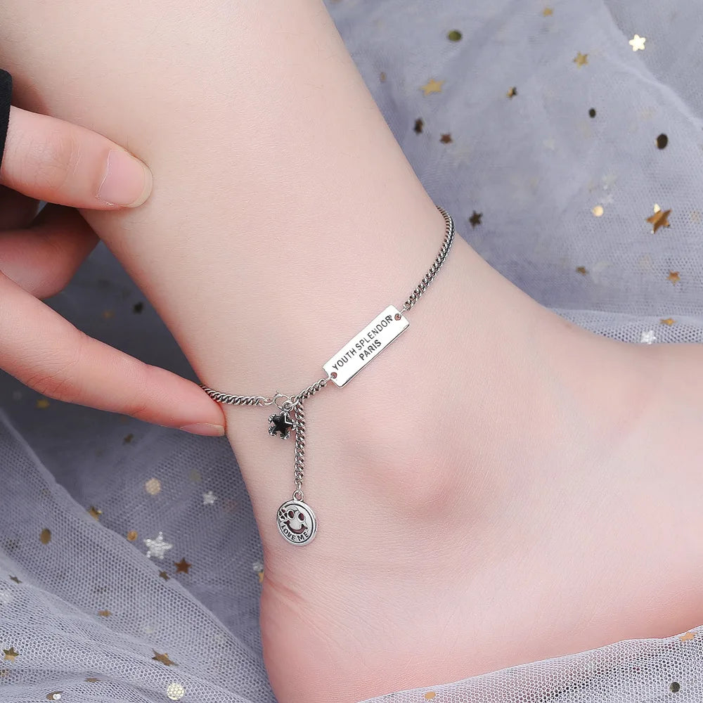 925 Sterling Silver Square Brand Anklet Simple Personality Initial Anklets Fashion Anklets for Women