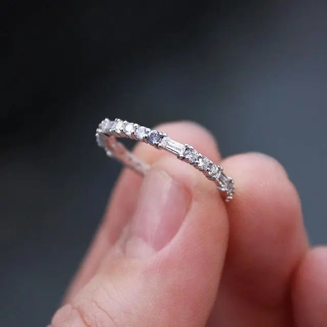 CAOSHI Tiny Thin CZ Simulated Diamond Stackable Ring Eternity Bands CZ Zircon Rings for Women Ring Band Women