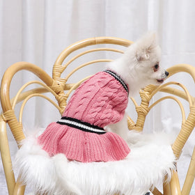 Mimixiong Hot Sales Pet Apparels Cute Twist Fishtail Hem Cat Dog Sweater Dress Knitted Pet Dog Costume Clothing Pet Apparel