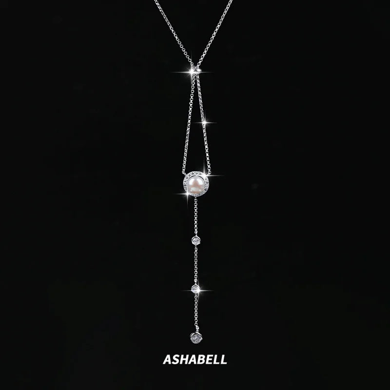 New Design S925 Sterling Silver Moissanite Pearl Adjustable Sweater Chain Women's Necklace for Gift