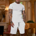 M-3XL Solid Short Sleeve Shorts Sports Set Summer Men's 2-Piece Set Printable logo  Streetwear