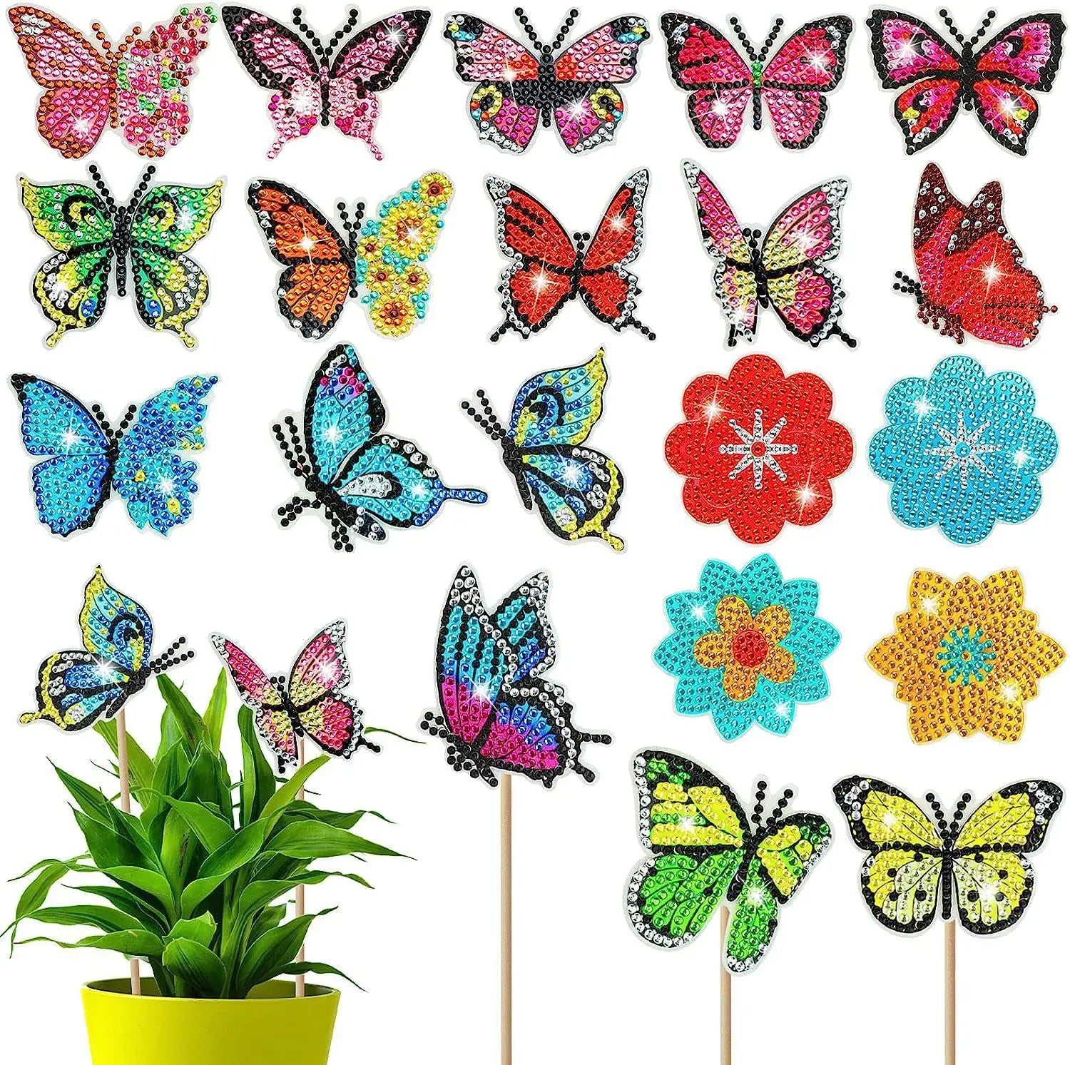 Diamond Painting Decoration Stick Butterfly Gnome Sunflowers 5D DIY Flower Pot Tabletop Plant Decorations Kit