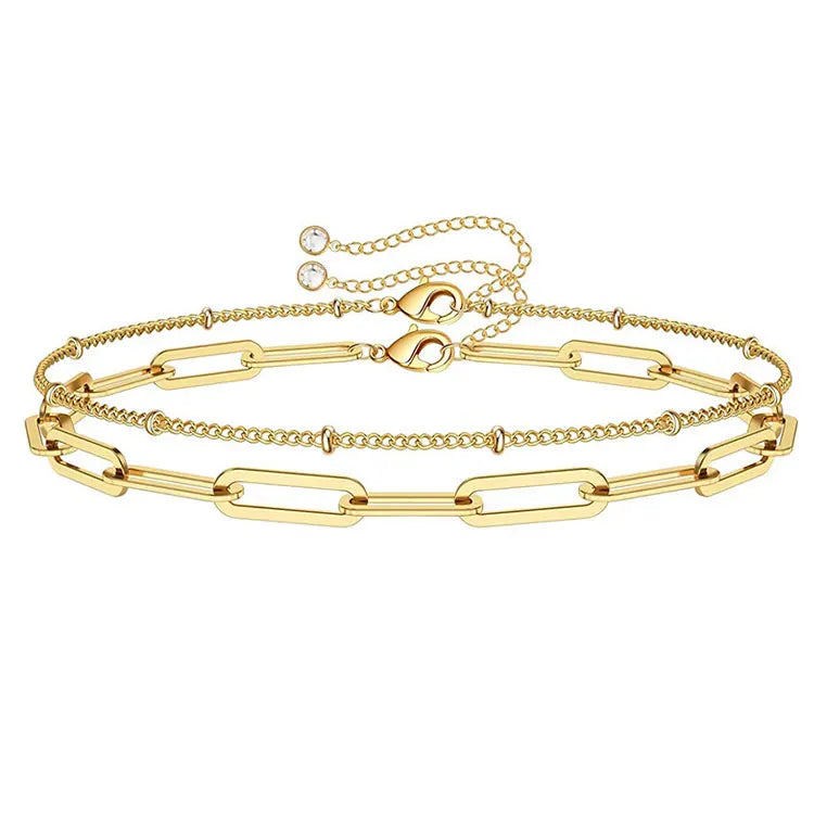 SC Dainty 14K Gold Bracelet Jewelry Personalized Layered Paperclip Chain Stainless Steel Bracelet Crystal Charm Bracelets Women