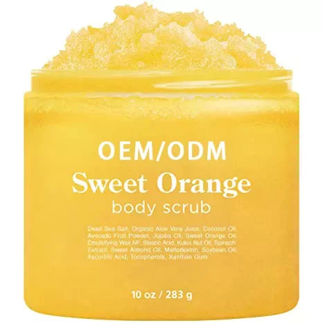 BLIW Private Label Wholesale Nourishes Skin Whitening Organic Sea Salt Body Scrub Smooth Pure Sweet Orange Body Scrub