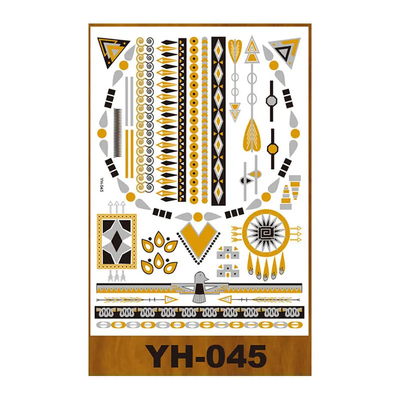Factory Custom Metallic Gold Silver Henna Temporary Tattoos Foil Henna Tattoo Stickers