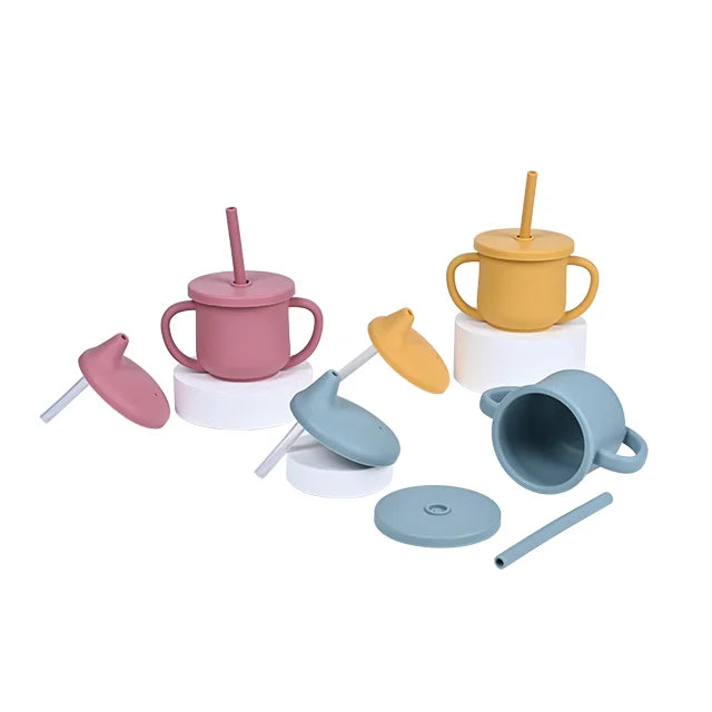 Logo Customization 3 in 1 Silicone Kids Water Drinking Bottle Toddler Snack Container Baby Training Tableware Children Sippy Cup