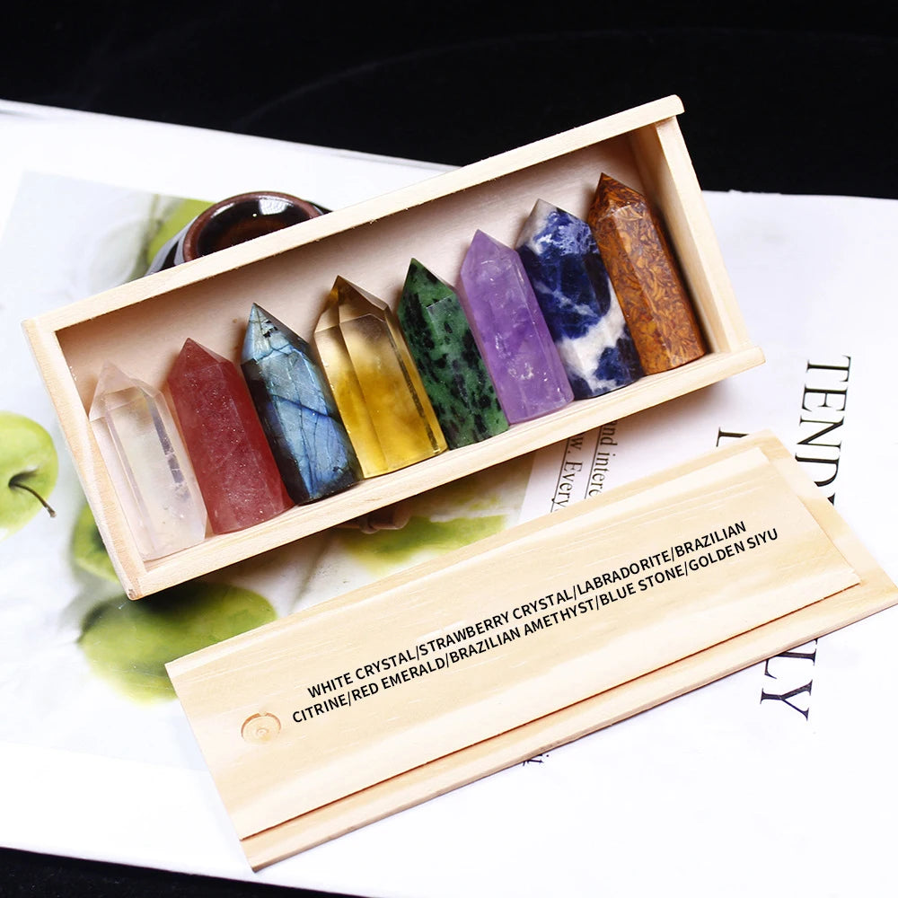 Faceted Crystal Prism Wand for Reiki Chakra Meditation Home Decor Natural Crystal Tower Gift Set