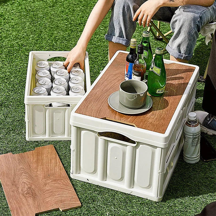 Multifunctional Folding Camping Storage Box with Chopping Board Lid Collapsing Storage Boxes