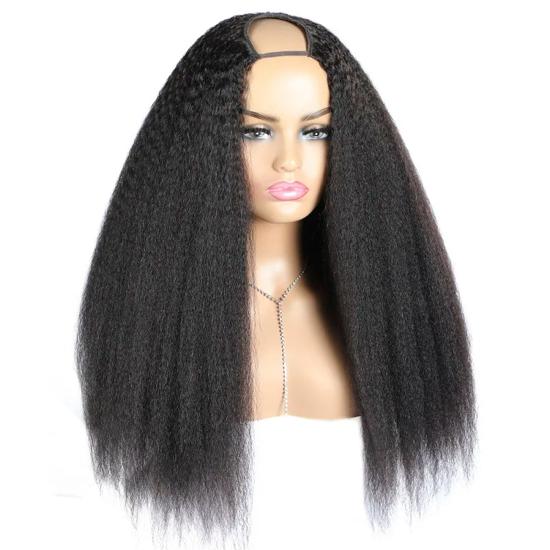 HL21-NC Remy Hair Human Wig Bangs 10inch Human Hair Wigs Women None Lace Wigs for Black U Part Kinky Straight Swiss Lace 1 Piece