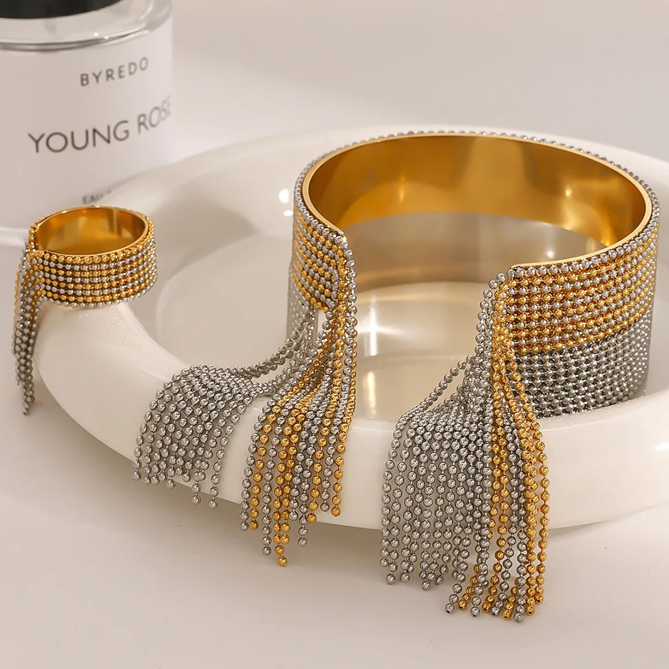 Fashion Stainless Steel Chain Tassel Bangles Bracelet  Adjustable 18K PVD Plated High Quality Charm Stylish Jewelry