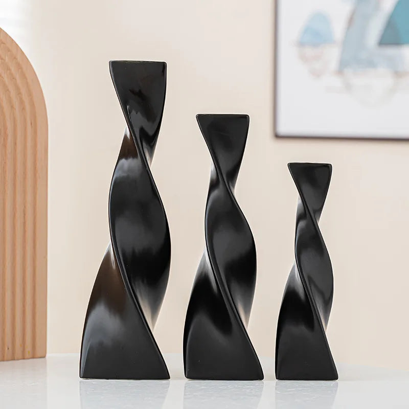 Ins Creative Geometric Triangle Twisted Vase White Black Ceramic Vase Set for Home Office Hotel Tabletop Decoration MegaBDM