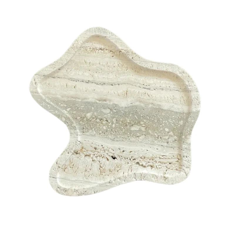 Stonekocc 23x1.5cm Creative Irregular Travertine Natural Marble Stone Jewelry Cloud Plate Home Decoration Desktop Storage Tray