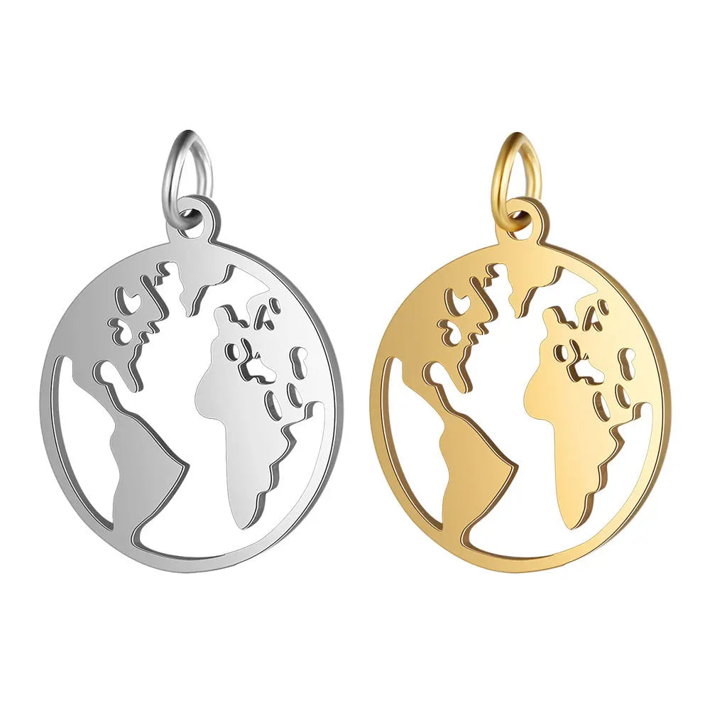 Stainless Steel Hollow World Map Charms Pendant Wholesale Polished DIY Jewelry Charm for Necklace Bracelet Making