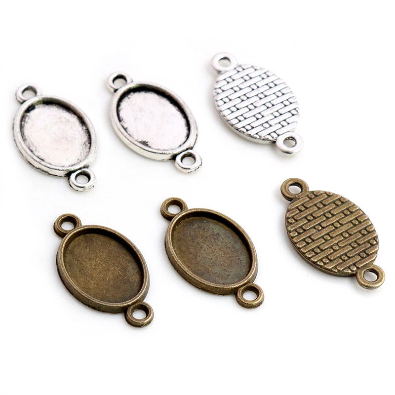 10x14mm Inner Size Antique Silver Plated Bronze Two Loop Cameo Cabochon Base Setting Pendant Necklace Findings