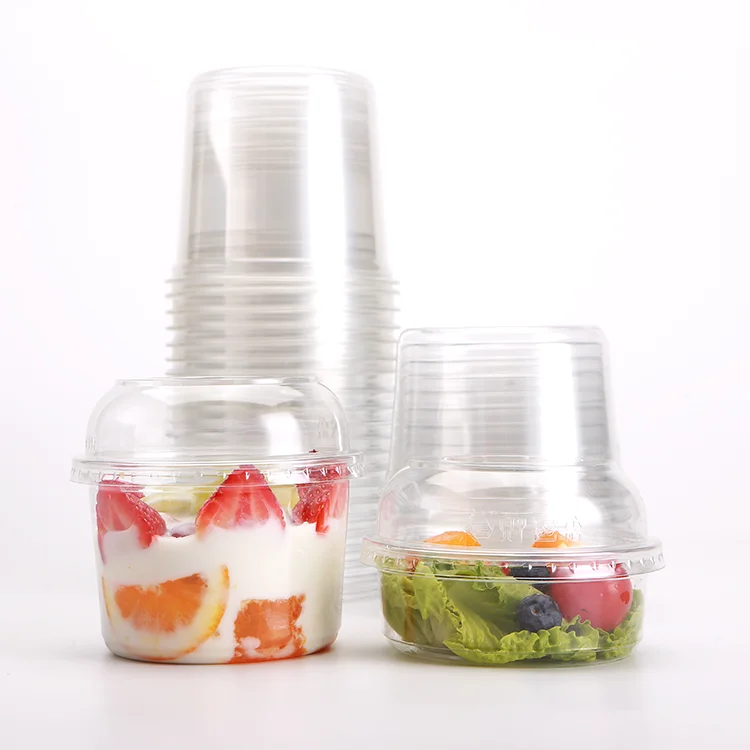 Fresh Sliced Fruit Take Away Clear Yogurt Cake Plastic Packaging Box Freezer Safe Disposable Ice Cream Bowls PET Salad Bowl