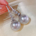 Huitan Elegant Geometric Design Cubic Zirconia Pearl Dangle Earring for Engagement Silver Plated CZ Drop Earrings Women Jewelry