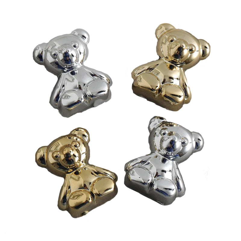 Metallic Gold Silver Cartoon Bear Flatback Resin Cabochons Ornaments for Headwear Scrapbooking Accessories