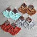 Bohemian Tassels Handmade Cotton Thread Geometric Pattern Hollow Wooden Hook Earrings