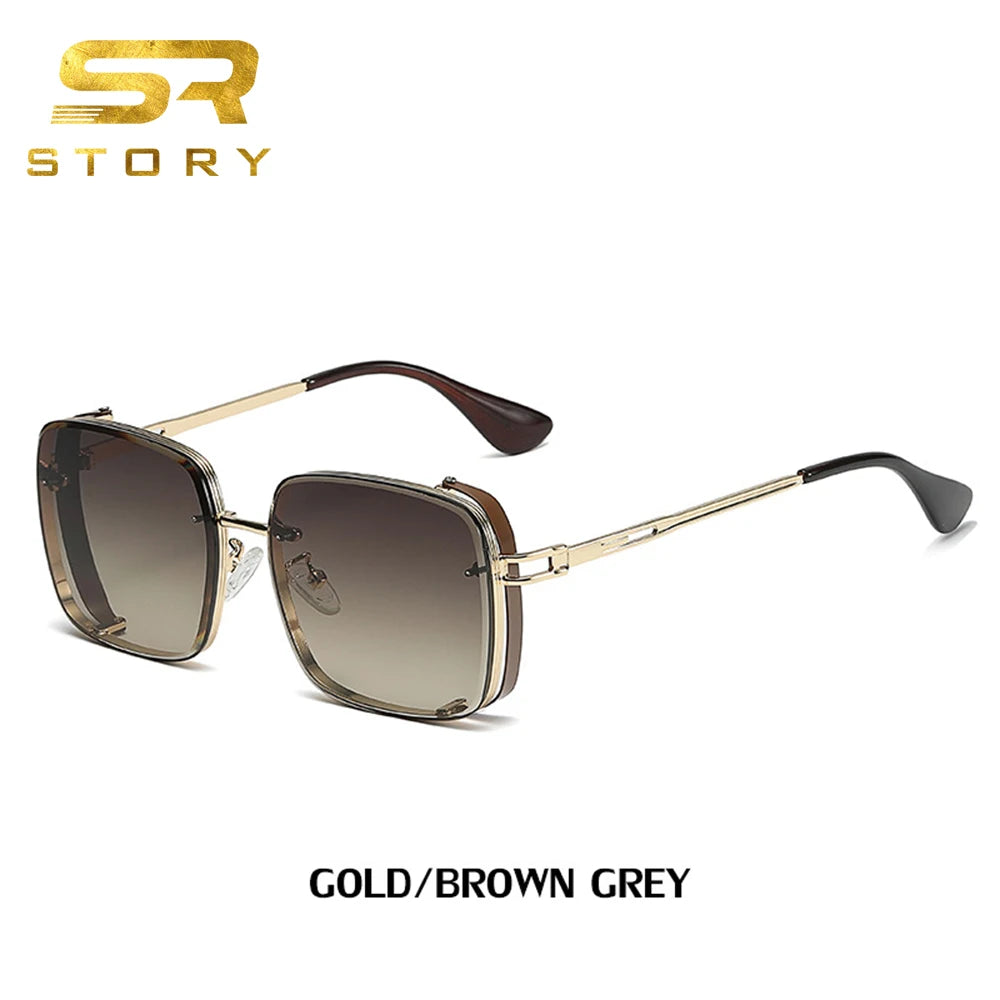 STORY 2A501 Fashion Brand Designer Retro Gradient Gray Lens Punk Sunglasses Vintage Steam Punk Square Sun Glasses for Men Women