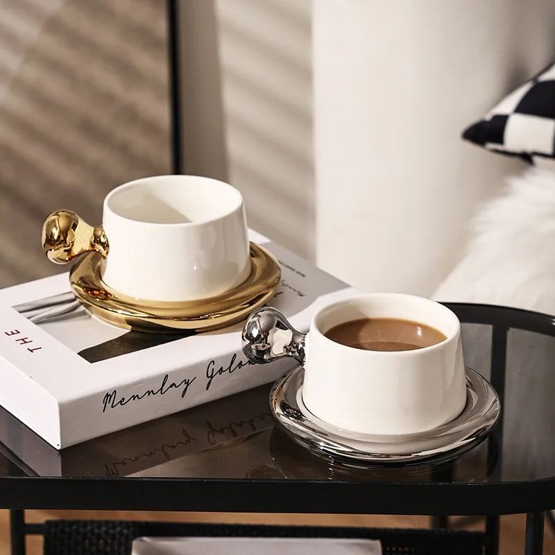 Solhui Creative Afternoon Tea Tray Set with Ball Handle Special Ceramic Mug and Saucer