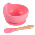 Baby Silicone Bowl Set BPA Free Non-slip Children's Suction Bowl Wooden Handle Silicone Spoon Food Grade Waterproof Tableware