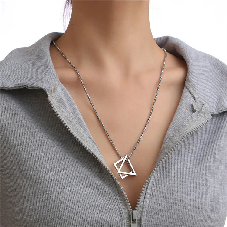 Ins Simple Style Fashion Dainty Jewelry Triangle Rectangle Pendant Necklace for Women