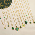Stainless Steel Heart Emerald Green Malachite Gemstone Geometric Square Oval Heart Clover Green Zircon Diamond Necklace