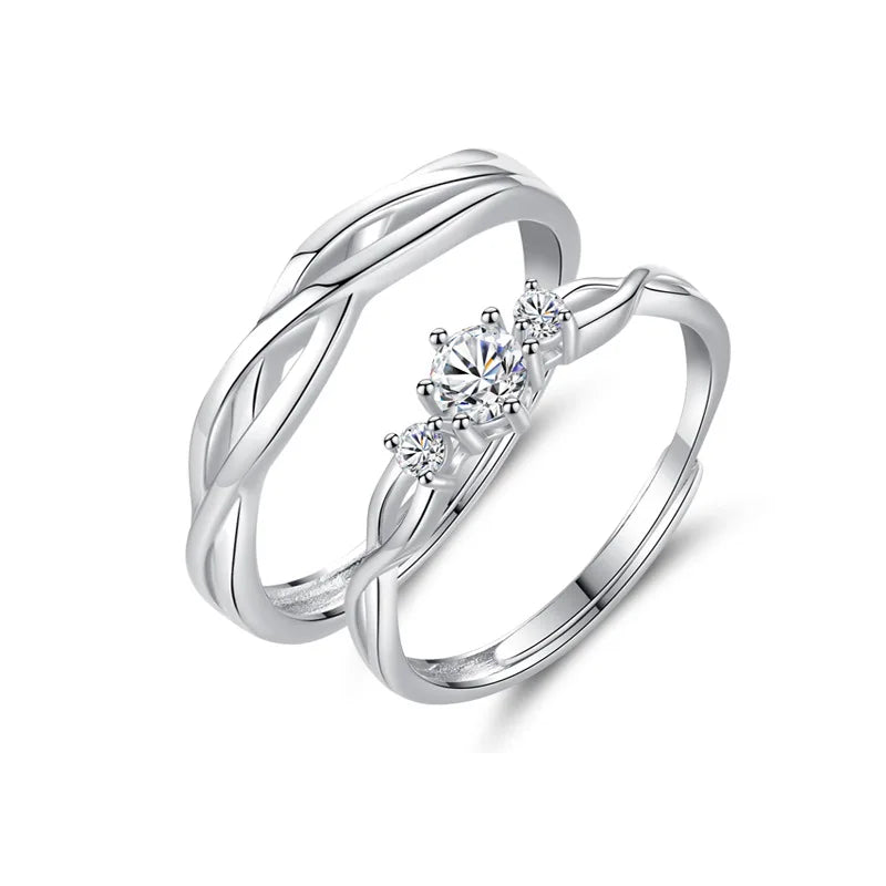 5229 Fashion S925 Silver 4A Cubic Zirconia Rings Valentine Anniversary love Intertwined Adjustable Couple Rings