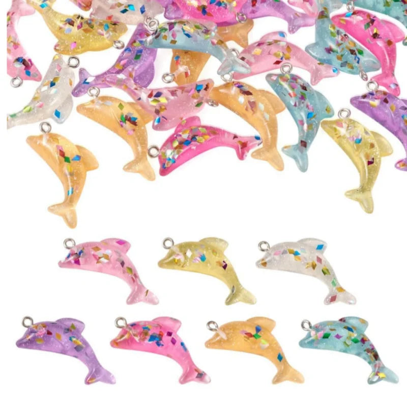 Resin Dolphin Charms Transparent Dolphin Resin Pendants with Paillette Ocean Animal Dangle Charms for DIY Jewelry Making