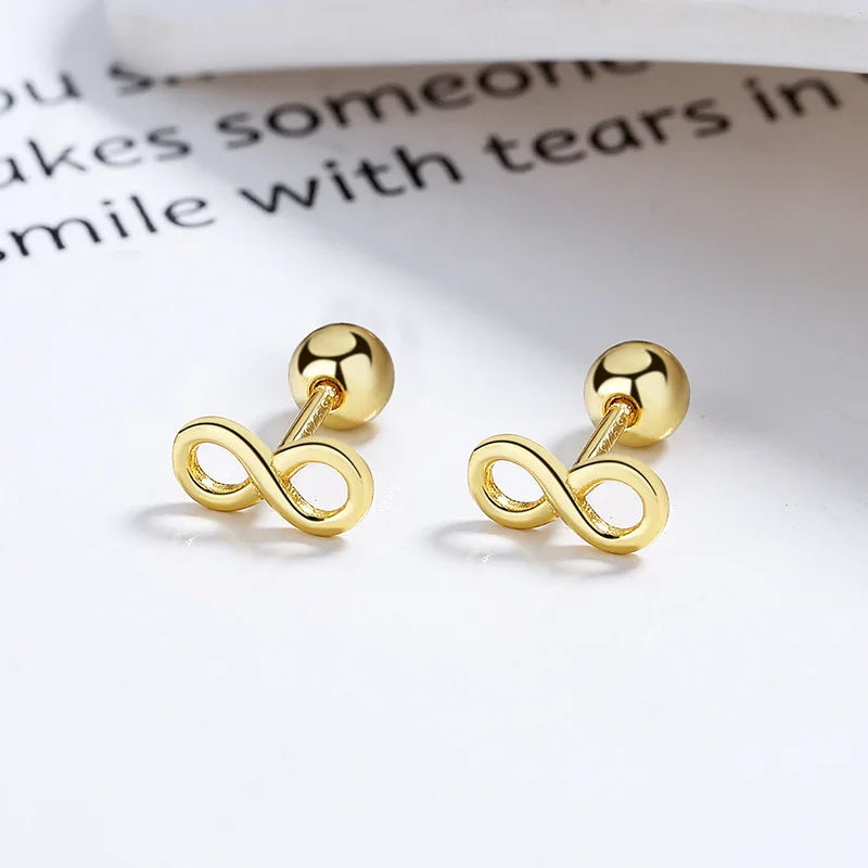 Simple Symbol 8 Infinity 925 Sterling Silver Screw Stud Earrings