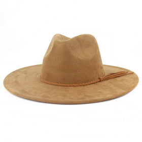 Classical Suede Wide Brim Fedora Hat for Women Men Church Jazz Hats Wedding Decorate Formal Dress Cap