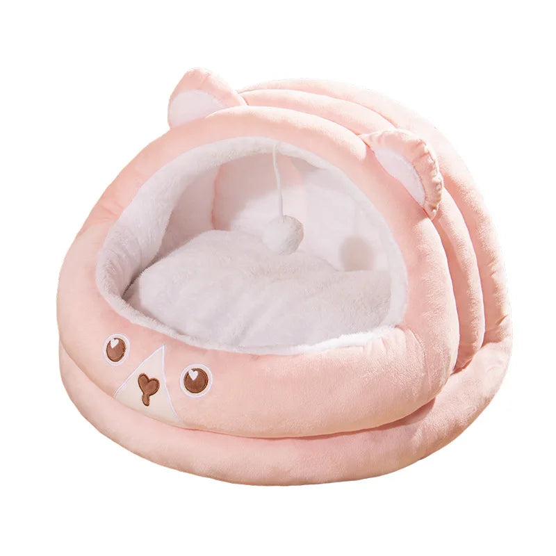 Semi-enclose Pet Bed for Cats Dogs House Kennel Soft Pet Nest Tent Pet Supplies Warm Cave Winter Cute Cat Bed