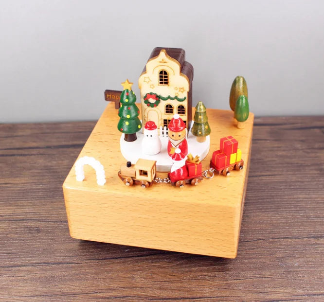 Haoxuan Brand Wooden Music Box Home Decor Creative Solid Wood Christmas & Valentine's Day Gifts Custom Logo Printed 12.8x11x11cm