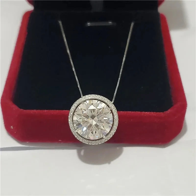 Silver 925 Original 10 Carat Round Brilliant Cut Diamond Test Past D Color FL Moissanite Pendant Necklace for Women Fine Jewelry