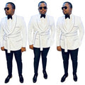 White Jacquard Men Suits With Piping Black Trim Smoking Blazer Pant 2 Piece Groom Terno Suits Set for Men Wedding Guest Wear