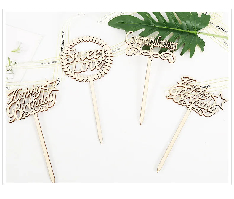Wholesale Wooden Cake Topper Birthday Party Cake Decorations Happy Birthday Congratulations Cake Toppers