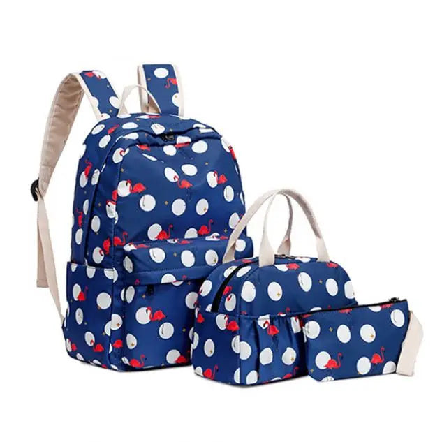 Fashionable Waterproof Polyester Unicorn School Backpack Set with Lunch Box 3-Piece Printed Schoolbag for Middle School Students