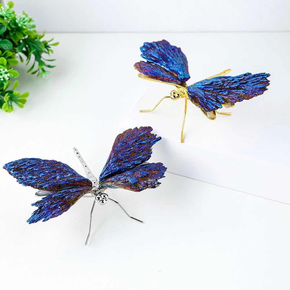Wholesale Aura Crystal Stone Electroplating Black Tourmaline Blue Feather Dragonfly Healing Presents