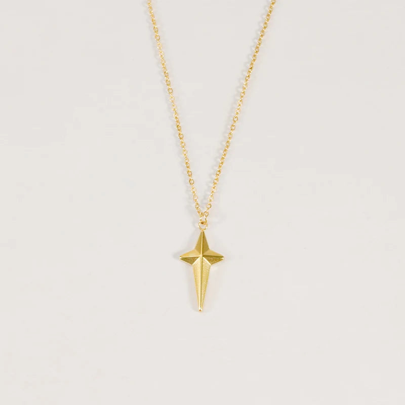 Simple Fashion Stainless Steel Cross Pendant Necklace with Gold Plating Link Chain & Zircon Main Stone Mixed Personality