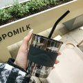 Reusable 450ml Bubble Tea Cups Green clear Smoothie Tumbler Glass Coffee Cup With Straw and Lid